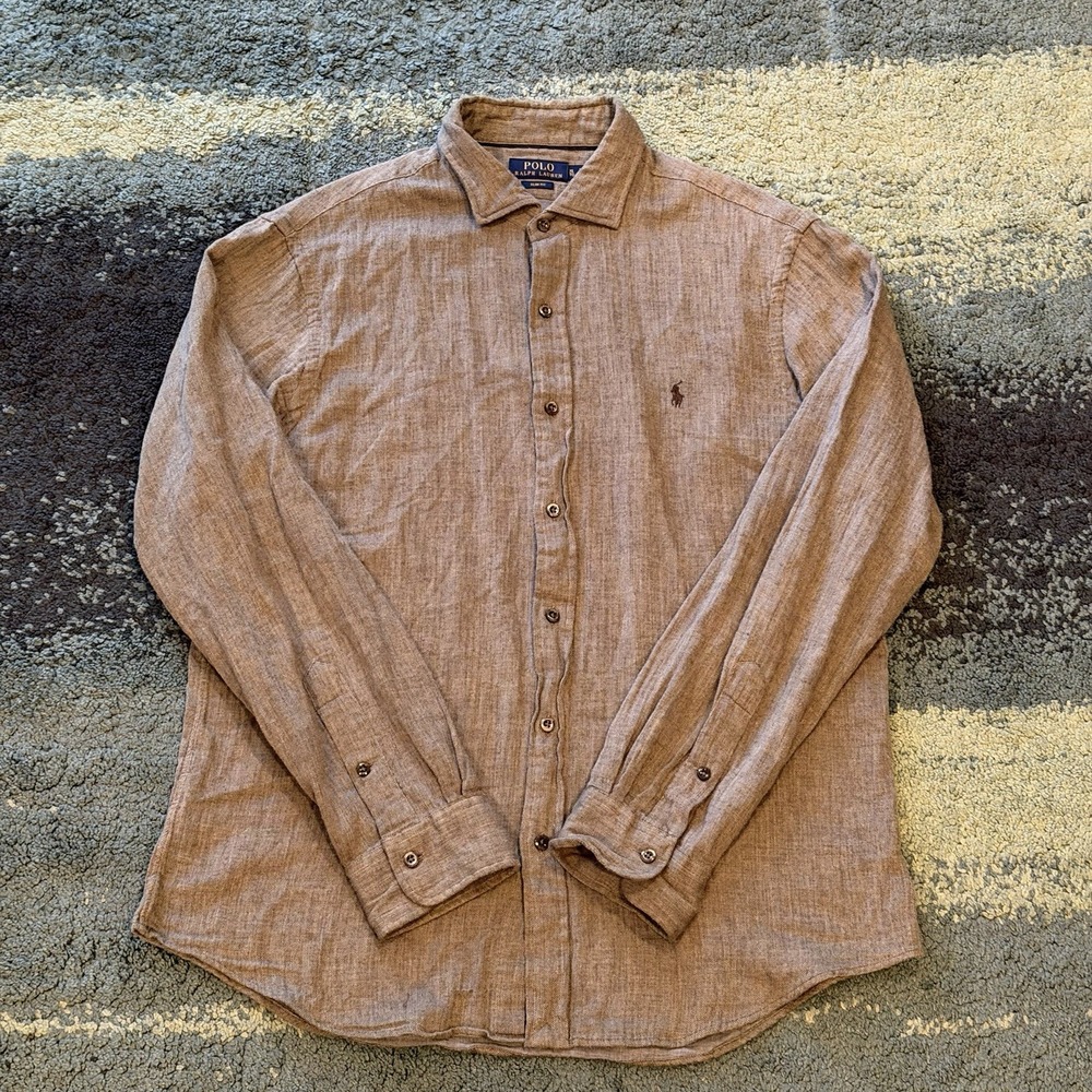Polo Ralph Lauren Woven Double Lined Button Down Shirt Men's XL Gray Herringbone